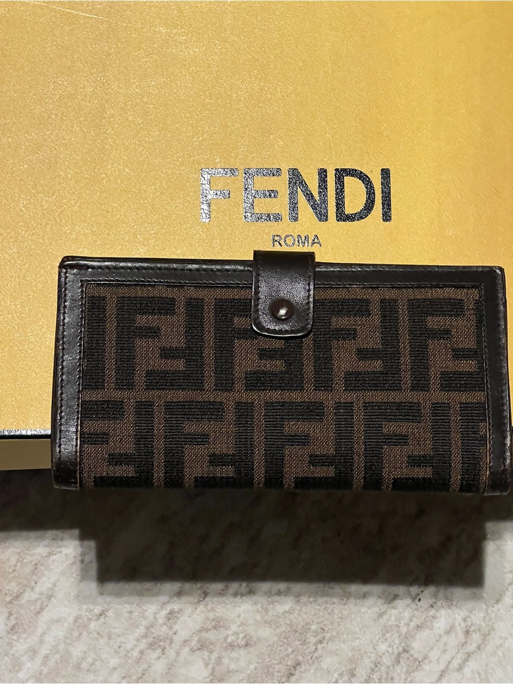 Fendi Brown and Black Zucca Snap Continental Wallet